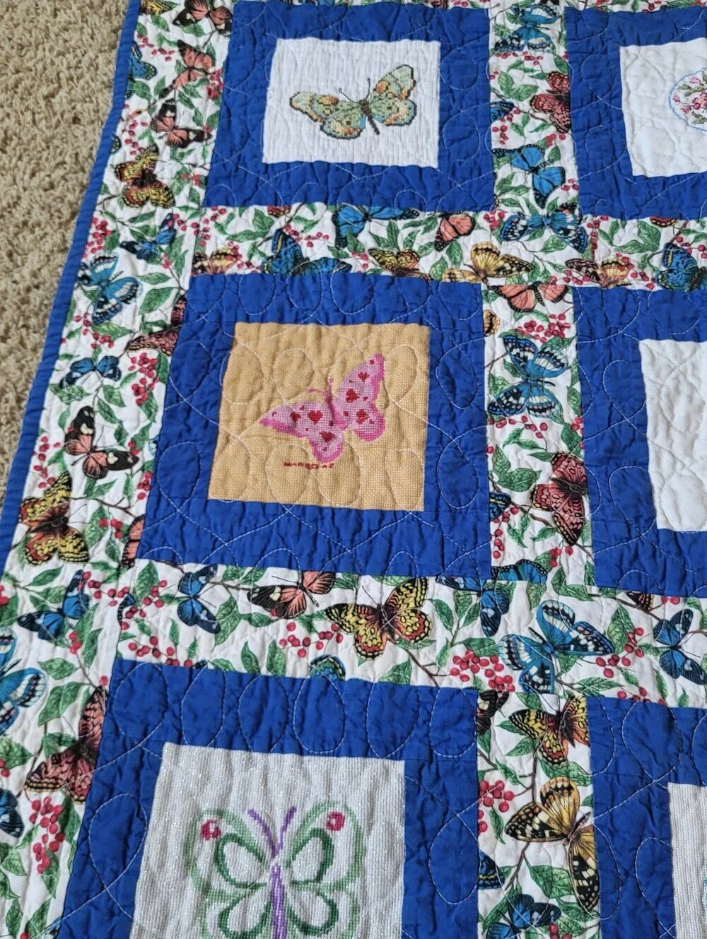 Handmade Butterfly Sampler Lap Quilt Wall Hanging 41